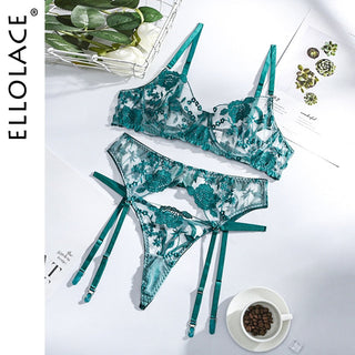 Ellolace Sexy Lingerie Exotic Costumes Lace Transparent Underwear Women Sensual Lingerie Woman Porn Erotic Lingerie 3 Pieces ALODIA STORE