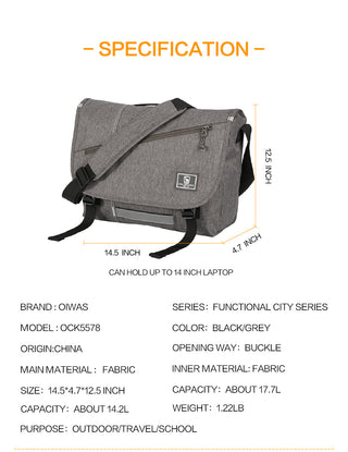 OIWAS Fashion Men Crossbody Messenger Bag 14 Inch Laptop Shoulder Bags Men Casual Sling SchoolBag Briefcase Travel Handbag ALODIA STORE