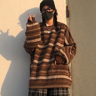Unisex oversized Women Striped Kn Japanese ALODIA STORE