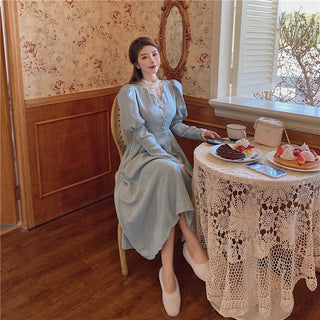 Solid Elegant Dress Women Winter Patchwork Lace ALODIA STORE