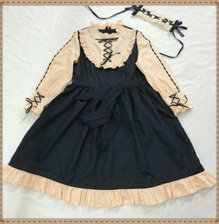 Japanese Korean Harajuku Gothic Bandage Bow Patchwork Girl Cosplay Dress Kawaii Ruffles Dress Women Lolita Style Party Dresses ALODIA STORE