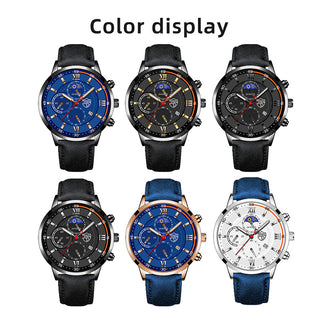 Fashion Mens Sports Watches Man Business Quartz Wristwatch Luxury Black Leather Bracelet Men Casual Luminous Clock Watch ALODIA STORE