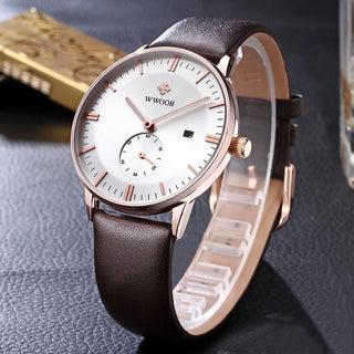 Famous Brand WWOOR Watch Men Luxury Casual Quartz Watches For Men Sports Business Leather Wrist Watch Men Relogio Masculino ALODIA STORE