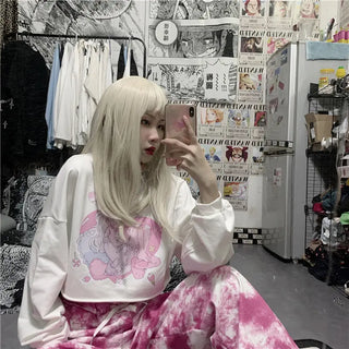 Long Sleeve Harajuku Crop Top for Women Short T Shirt Korean Style Tshirt Croptop Japanese Goth Anime Graphic Pastel Gothic ALODIA STORE