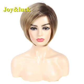 Short Ombre Blonde Wig Synthetic Bob Straight Hair With Bangs Women Natural Daily Wear Wig ALODIA STORE