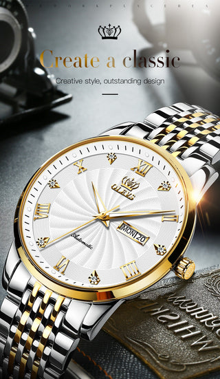 OLEVS Top Brand Automatic Mechanical Men Watch Threaded Dial Waterproof Stainless Steel Strap Classic Men's Watches Luxury ALODIA STORE