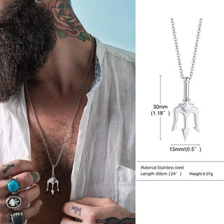 Necklace Man,Neptune Trident Pendant Necklace, Stainless Steel Men Statement Necklaces Sea Lover Gift ALODIA STORE