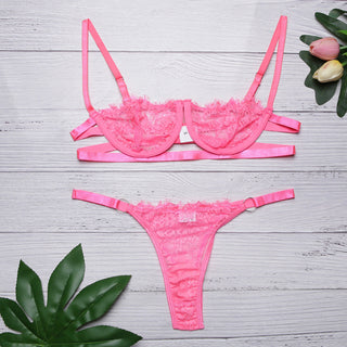 Ellolace Sexy Women's Underwear Lingerie See Through Bra Low Cup Lace Underwear Set Sexy Lingerie Set Bra And Panty Set alodia store