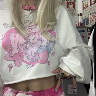 Long Sleeve Harajuku Crop Top for Women Short T Shirt Korean Style Tshirt Croptop Japanese Goth Anime Graphic Pastel Gothic ALODIA STORE