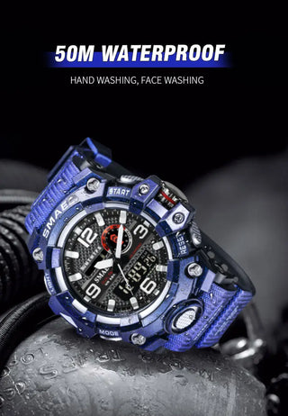 SMAEL Men Sport Watches Dual Time Digital Watch Quartz 50m Waterproof Watch Led Military Watch Sport 8035 Men Watches Wristwatch ALODIA STORE