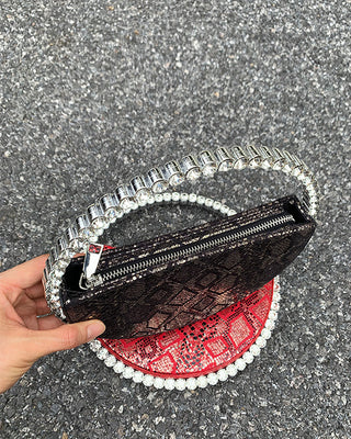 Luxury Colored Diamond Half Moon Women Purses and Handbags Evening Bag Serpentine Designer Party Clutch Bag Chic Wedding Bag ALODIA STORE