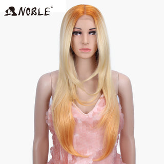 Noble Synthetic Lace Front Wig Long straight Hair 28 Inch Natural Wig Ombre Blonde Wig Heat Resistant Fiber Wigs For Black Women ALODIA STORE
