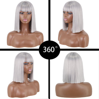 Short straight orange wig with bangs synthetic fiber wig African American white female cosplay/party/daily wig ALODIA STORE