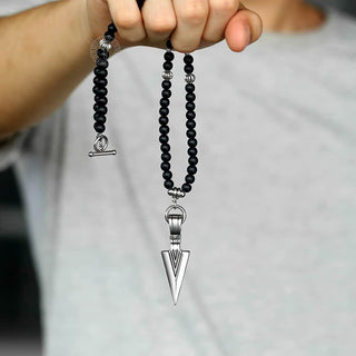 Unique Men's Necklace Stainless Steel Arrow Pendant Matte Black Glass Beaded Necklace Male Jewelry Dropshipping DNM07 ALODIA STORE