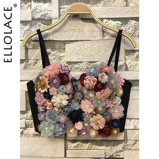 Ellolace 2020 Applique Floral Corselets Women's Bachelorette Bustier Bra Cropped Top Wedding Bralette Vest Sexy Corset Top ALODIA STORE