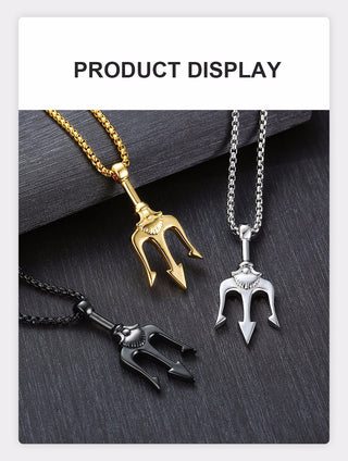Necklace Man,Neptune Trident Pendant Necklace, Stainless Steel Men Statement Necklaces Sea Lover Gift ALODIA STORE