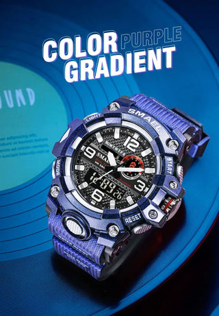 SMAEL Men Sport Watches Dual Time Digital Watch Quartz 50m Waterproof Watch Led Military Watch Sport 8035 Men Watches Wristwatch ALODIA STORE