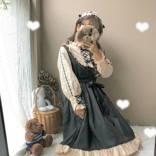 Japanese Korean Harajuku Gothic Bandage Bow Patchwork Girl Cosplay Dress Kawaii Ruffles Dress Women Lolita Style Party Dresses ALODIA STORE