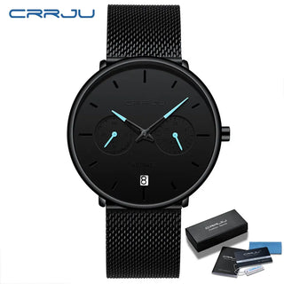 Mens Watches CRRJU Full Steel Casual Waterproof Watch for Man Sport Quartz Watch Men's Dress Calendar Watch Relogio Masculino ALODIA STORE