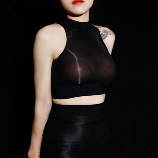 Oil Glossy Shiny See Through Crop Top Women Hot Sexy Bustier Top Sleeveless Shirt 8D Nylons Clubwear Cropped Camis Vest Croptop ALODIA STORE