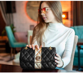FOXER Women Crossbody Shoulder Bag Diamond Lattice Handbag Lady Purse Split Leather Chain Strap Messenger Bag Valentine Day Gift ALODIA STORE
