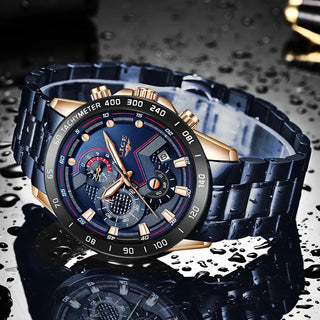 LIGE Men Watches Top Brand Luxury Stainless Steel Blue Waterproof Quartz Watch Men Fashion Chronograph Male Sport Military Watch ALODIA STORE
