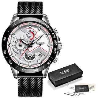 LIGE Men Watches Top Brand Luxury Stainless Steel Blue Waterproof Quartz Watch Men Fashion Chronograph Male Sport Military Watch ALODIA STORE