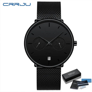 Mens Watches CRRJU Full Steel Casual Waterproof Watch for Man Sport Quartz Watch Men's Dress Calendar Watch Relogio Masculino ALODIA STORE