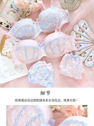 Underwear sweet and cute lace lingerie with briefs set girl heart fresh steel ring gathered thin bra set large size bralette ALODIA STORE