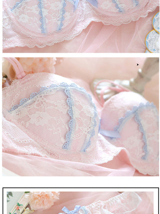 Underwear sweet and cute lace lingerie with briefs set girl heart fresh steel ring gathered thin bra set large size bralette ALODIA STORE