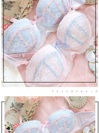 Underwear sweet and cute lace lingerie with briefs set girl heart fresh steel ring gathered thin bra set large size bralette ALODIA STORE