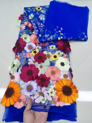Three - dimensional sunflower floating soft mesh embroidery lace dress fabric ALODIA STORE