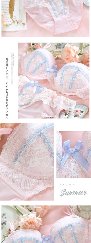 Underwear sweet and cute lace lingerie with briefs set girl heart fresh steel ring gathered thin bra set large size bralette ALODIA STORE