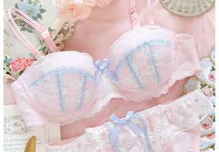 Underwear sweet and cute lace lingerie with briefs set girl heart fresh steel ring gathered thin bra set large size bralette ALODIA STORE