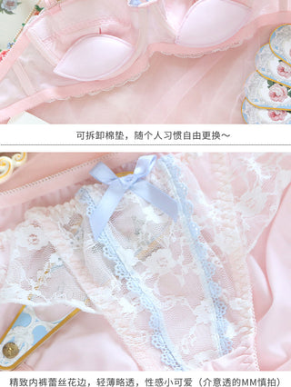 Underwear sweet and cute lace lingerie with briefs set girl heart fresh steel ring gathered thin bra set large size bralette ALODIA STORE