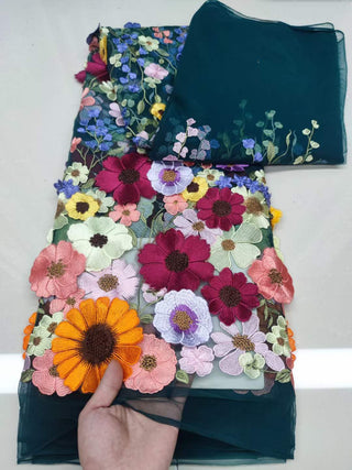 Three - dimensional sunflower floating soft mesh embroidery lace dress fabric ALODIA STORE