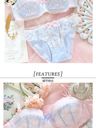 Underwear sweet and cute lace lingerie with briefs set girl heart fresh steel ring gathered thin bra set large size bralette ALODIA STORE