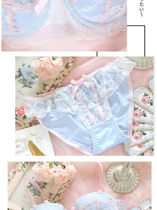 Underwear sweet and cute lace lingerie with briefs set girl heart fresh steel ring gathered thin bra set large size bralette ALODIA STORE