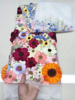 Three - dimensional sunflower floating soft mesh embroidery lace dress fabric ALODIA STORE