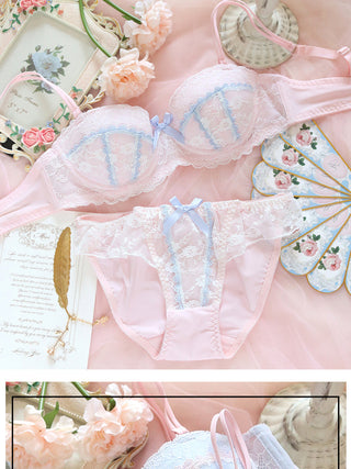 Underwear sweet and cute lace lingerie with briefs set girl heart fresh steel ring gathered thin bra set large size bralette ALODIA STORE