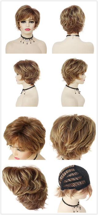 GNIMEGIL Synthetic Hair Blonde Wig with Bangs Natural Short Wig for White Woman High Temperature Blond Ombre Mommy Wig for Daily ALODIA STORE