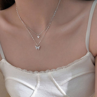 Luxury Necklace for Women Butterfly Necklace Shiny Double Chain Clavicle Pendant Anniversary Gift Jewelry Necklaces for Women ALODIA STORE