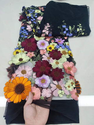 Three - dimensional sunflower floating soft mesh embroidery lace dress fabric ALODIA STORE