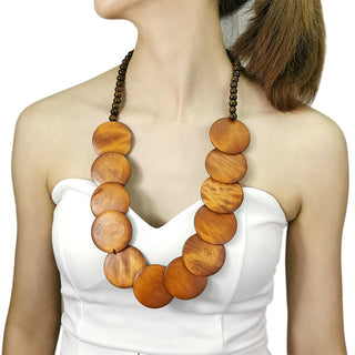 Bohemian Brown Big Woods Pendant Necklace Ethnic Style Long Beads Chain Handmade Jewelry Wooden Collier UKEN Alodia Store