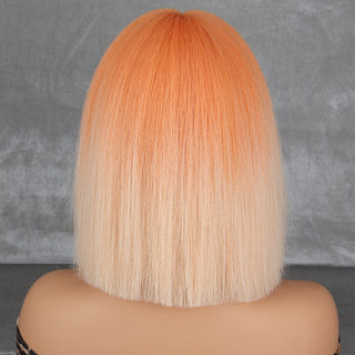 WERD Short Orange Straight Bob Wig Synthetic Wigs For Women With Bangs Daily Cosplay Hair Heat Resistant ALODIA STORE