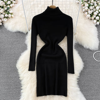 Elegant Turtleneck Long Sleeve Knit Bodycon Pencil Dress Slim Basic Fashion Sweater Vestido Sexy Women Autumn Winter Clothing ALODIA STORE