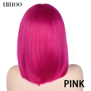 Short Straight Bob Wig for Women Synthetic Wigs Brown to Blonde Ombre Natural Fake Hair Heatresistant Wig Pink Wig With Bangs ALODIA STORE