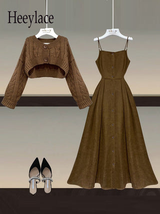 Fall Winter Two Piece Sets Sweater And Straped High Waist ALODIA STORE