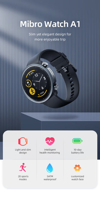 Mibro A1 Smartwatch Global Version Blood Oxygen Heart Rate Monitor 5ATM Waterproof Fashion Bluetooth Sport Men Women Smart Watch ALODIA STORE
