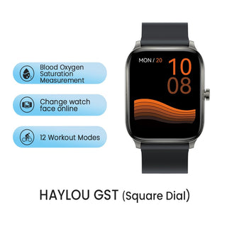 HAYLOU GST Smart Watch Men Women Watch Blood Oxygen Heart Rate Sleep Monitor 12 Sport Models Custom Watch Face Global Version ALODIA STORE